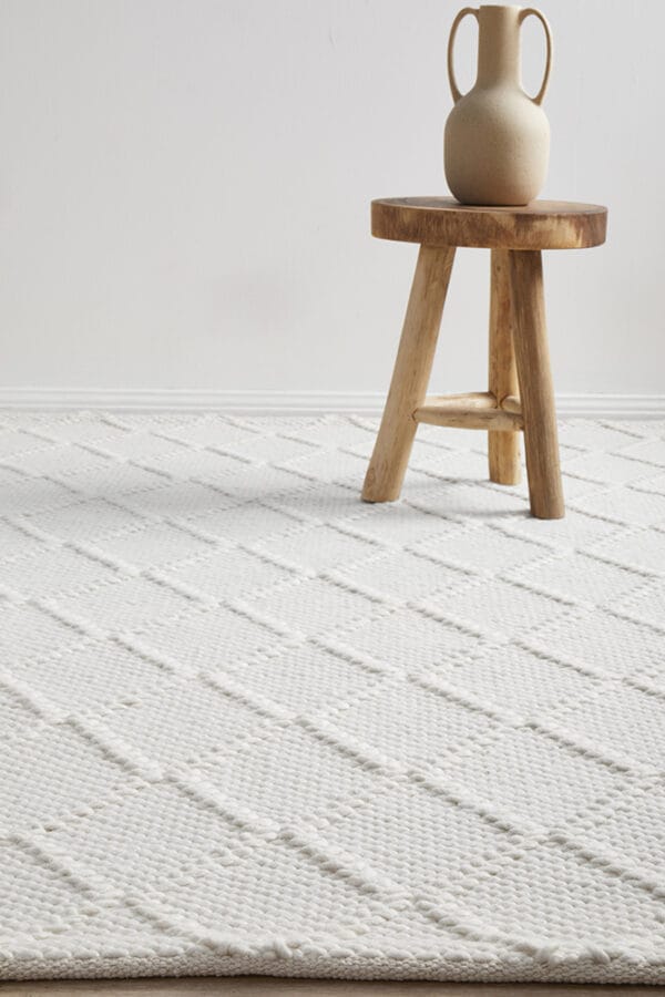 White Wool Blend Rug Close up photo