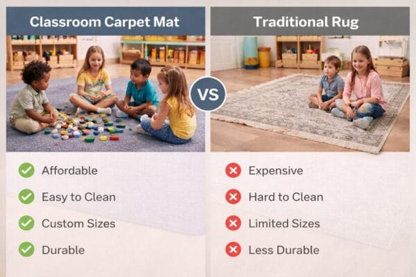 classroom carpet mat vs traditional rug comparison for schools and kindergartens