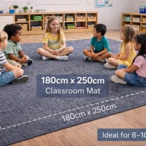 large classroom carpet mat 180cm x 250cm with children sitting in learning circle