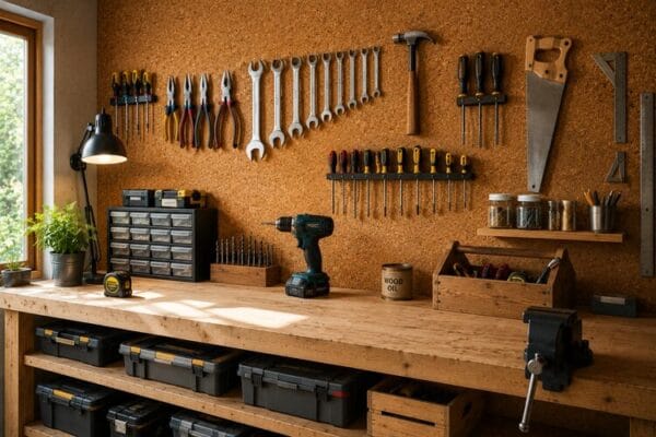 Natural Cork Workshop Wall for Tool Storage & Organisation