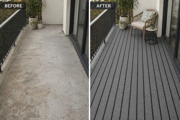 Patio carpet Before and after
