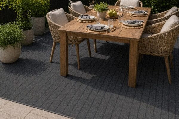Patio carpet in outdoor seting colour Charcoal Black