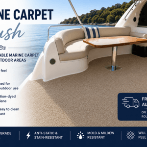 Marine Carpet Plush installed on a boat deck showing the soft carpet finish for marine and outdoor areas.